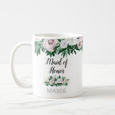 Watercolor Floral White Green Maid of Honor Favor Coffee Mug