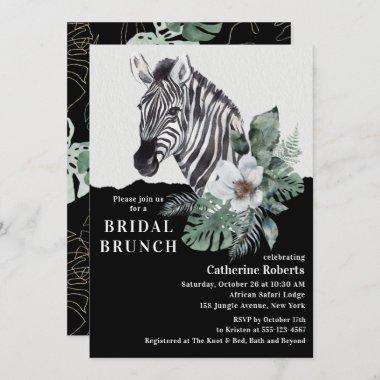 Watercolor Floral Wild Zebra Bridal Brunch Invitations