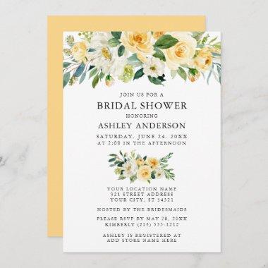Watercolor Floral Yellow Bridal Shower Elegant Invitations
