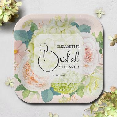 Watercolor Florals Blush Pink Bridal Shower Paper Plates
