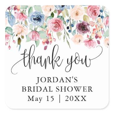 Watercolor Flower Blooms Thank You Favor Square Sticker