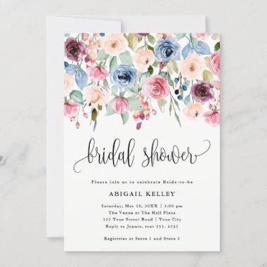 Watercolor Flower Border Bridal Shower Invitations