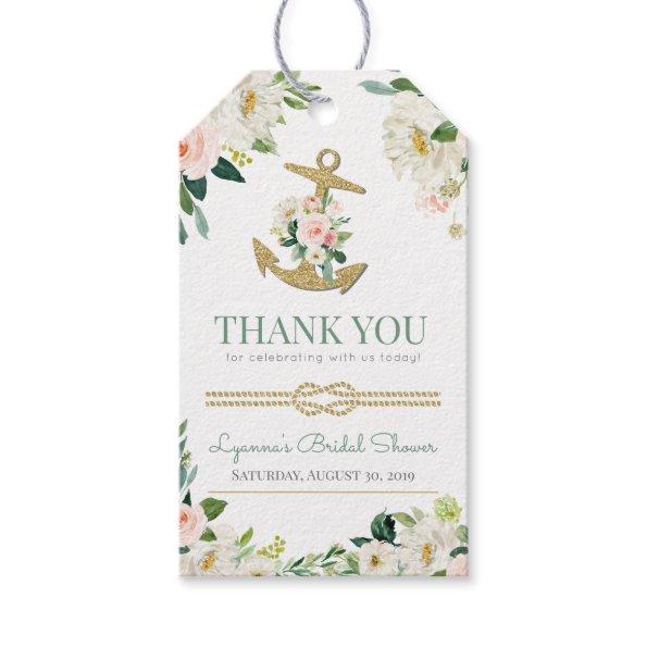 Watercolor Flowers Blush Nautical Bridal Shower Gift Tags