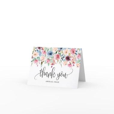 Watercolor Flowers Border Calligraphy Script Thank You Invitations