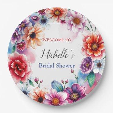Watercolor Flowers Cute  Paper Plates