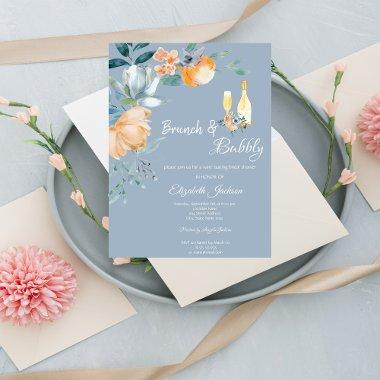 Watercolor Flowers Dusty Blue Brunch & Bubbly