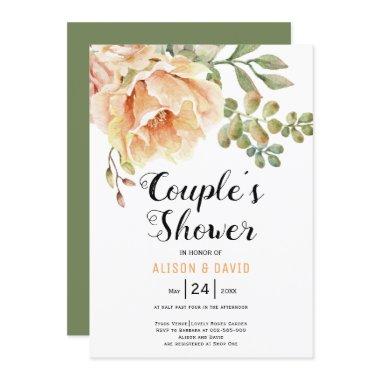 Watercolor flowers floral wedding couples shower Invitations