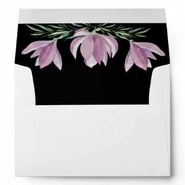 Watercolor Flowers Magnolias on Black Address Envelope