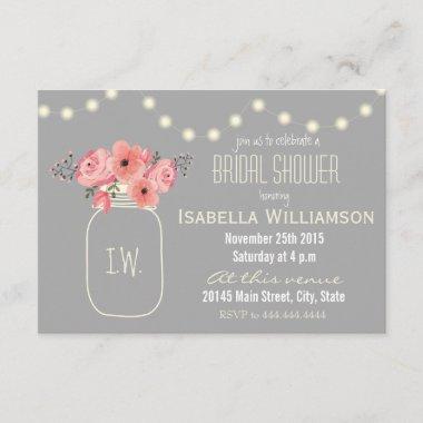Watercolor Flowers Mason Jar Bridal Shower Invitations