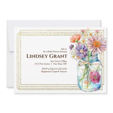 Watercolor Flowers Mason Jar  Invite