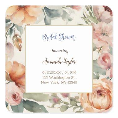 Watercolor Flowers Minimal  Square Sticker