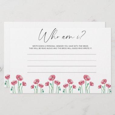 Watercolor flowers Who am I bridal shower game Stationery