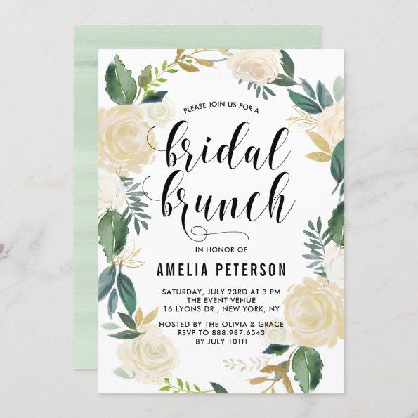 Watercolor Flowers with Gold Glitter Bridal Brunch Invitations