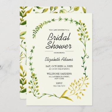Watercolor Foliage Delicate Herbs Bridal Shower Invitations