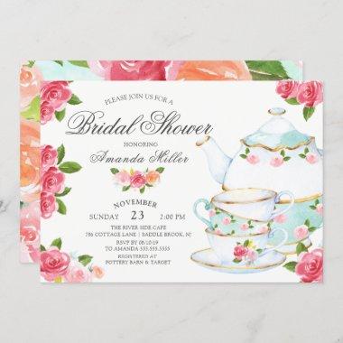 Watercolor Foral Tea Bridal Shower Invitations