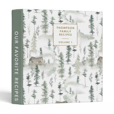 Watercolor Forest Cabin Green Favorite Recipes 3 Ring Binder
