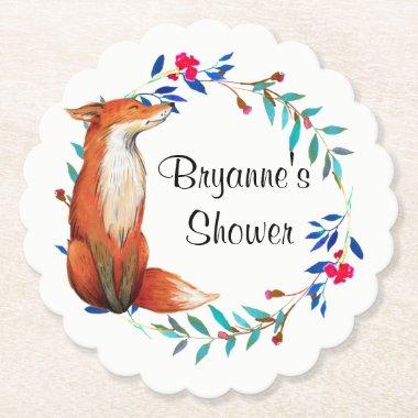 Watercolor Fox & Wreath   Paper Coaster