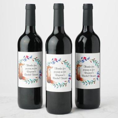 Watercolor Fox & Wreath Bridal Shower Wine Label