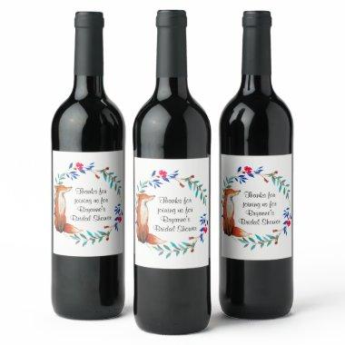 Watercolor Fox & Wreath  Wine Label