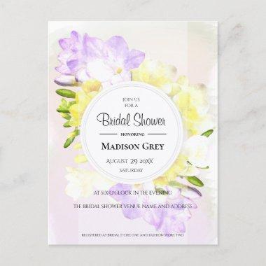 Watercolor Freesia Flowers Bridal Shower Invitation PostInvitations