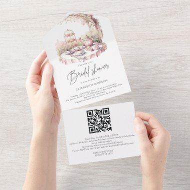 Watercolor Garden Bridal Shower QR Code Rsvp All In One Invitations