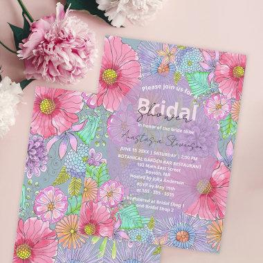 Watercolor Garden Flowers Botanical Bridal Shower Invitations