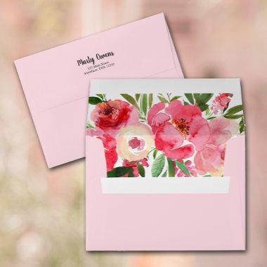 Watercolor Garden Flowers Return Address Pink Envelope