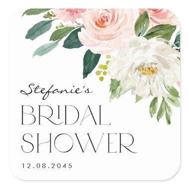 Watercolor Garden Flowers Spring Bridal Shower Square Sticker
