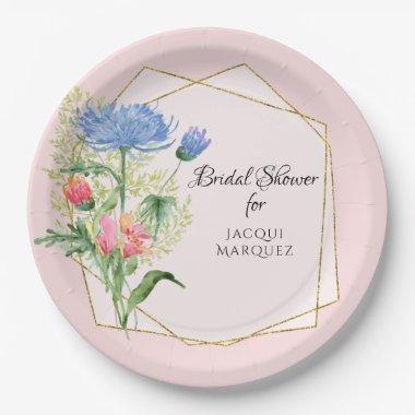 Watercolor Geometric Floral Bridal Shower Decor Paper Plates