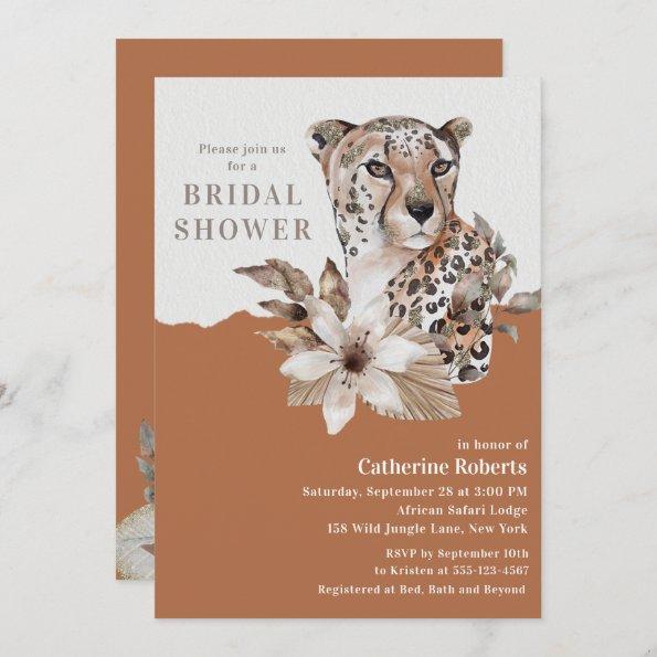 Watercolor Glitter Floral Leopard Bridal Shower In Invitations