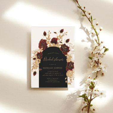 Watercolor Gold Burgundy Roses Bridal Shower Invitations