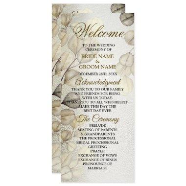 Watercolor Gold Eucalyptus Foliage Wedding Shiny Program
