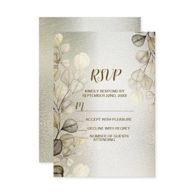 Watercolor Gold Eucalyptus Foliage Wedding Shiny RSVP Card