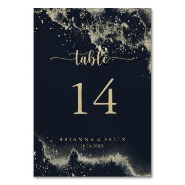 Watercolor Gold Splash Calligraphy Wedding Table Number