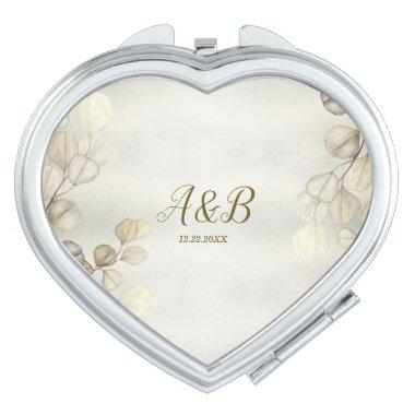 Watercolor Golden Eucalyptus Foliage Shiny Elegant Compact Mirror