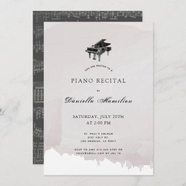 Watercolor Gray Piano Recital Invitations