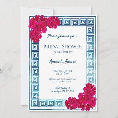 Watercolor Grecian Elegance + Pink Bridal Shower Invitations