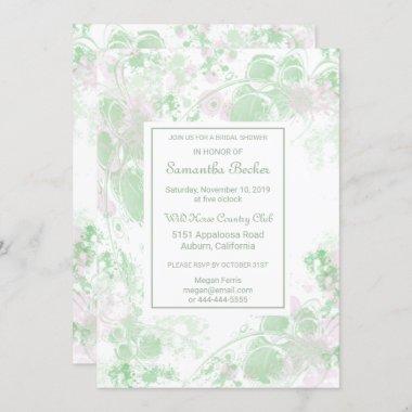 Watercolor Green and Pink Botanical Bridal Shower Invitations