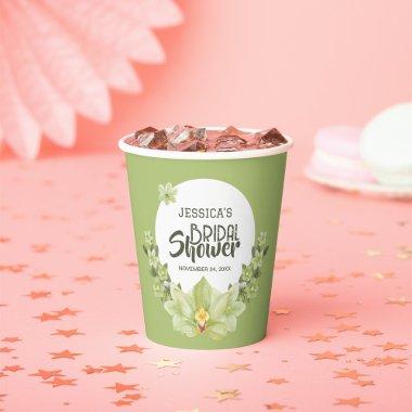 Watercolor Green Clivia Floral  Paper Cups