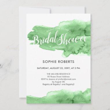 Watercolor Green Color Splash Artsy Bridal Shower Invitations