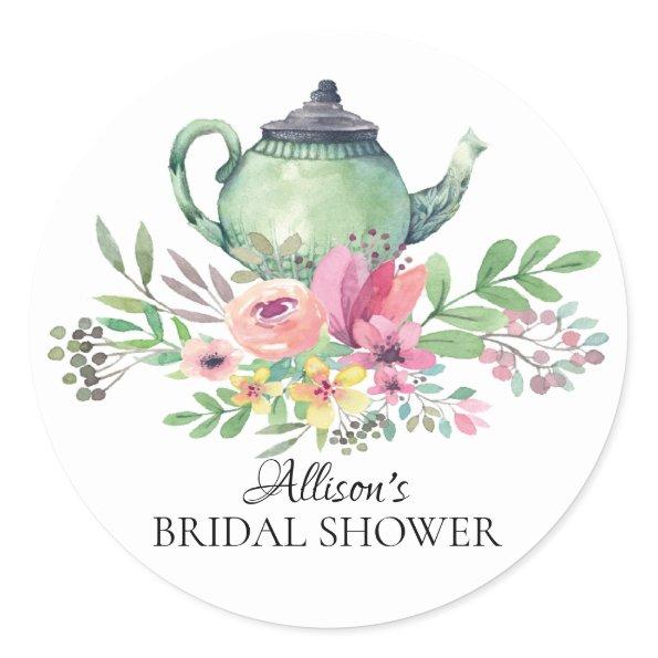 Watercolor Green Floral Bridal Tea Party Sticker