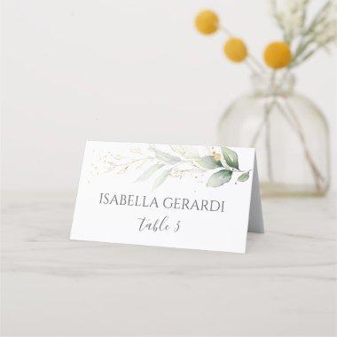 Watercolor green & gold foliage place