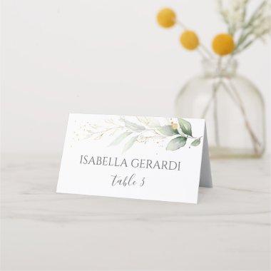 Watercolor green & gold foliage place Invitations