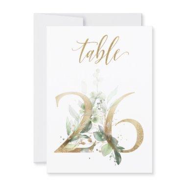 Watercolor Green & Gold Foliage, Table Number 26