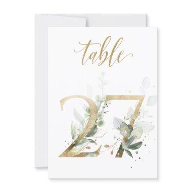 Watercolor Green & Gold Foliage, Table Number 27