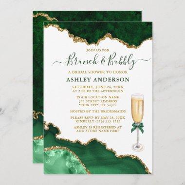 Watercolor Green Gold Marble Geode Bridal Brunch Invitations