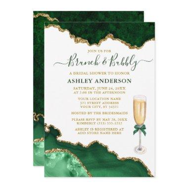 Watercolor Green Gold Marble Geode Bridal Brunch Invitations