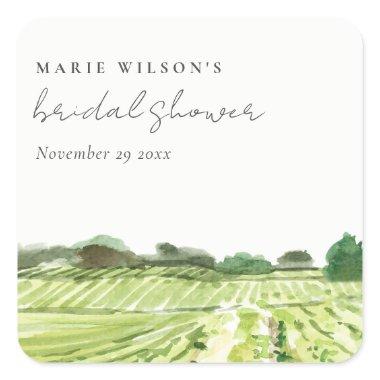 Watercolor Green Winery Vineyard Bridal Shower Square Sticker