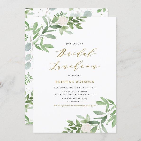 Watercolor Greenery and Flowers Bridal Luncheon Invitations
