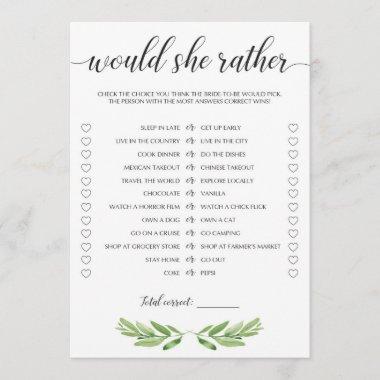 Watercolor Greenery and White Bridal Shower Game